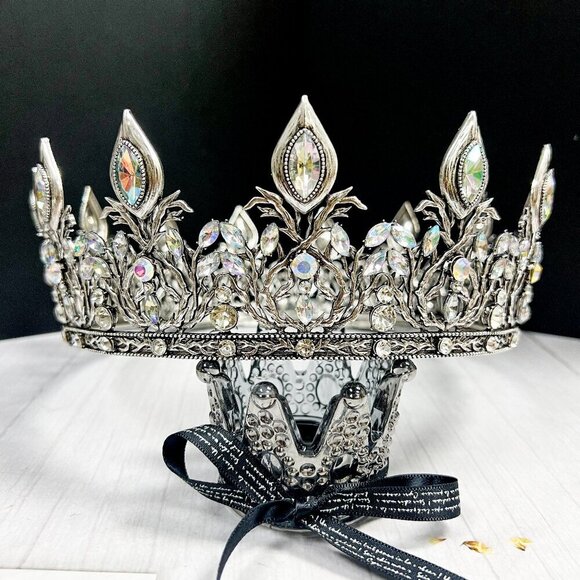 Vintage Silver King Crown, Royal Prince Diadem, Clear Crystal Medieval Crown - Picture 1 of 9